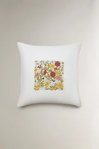 FLORAL EMBROIDERED THROW PILLOW COVER