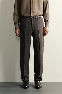 LINEN AND WOOL CHECK SUIT PANTS