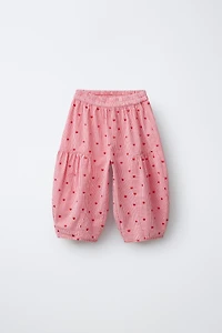 PANTALON BALLOON À CARREAUX CŒURS BRODÉS
