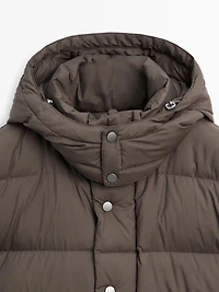 Water-repellent hooded puffer jacket