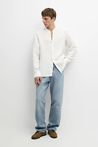 Chemise rayée 100 % lin à col officier