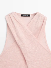 Linen blend top with surplice neckline