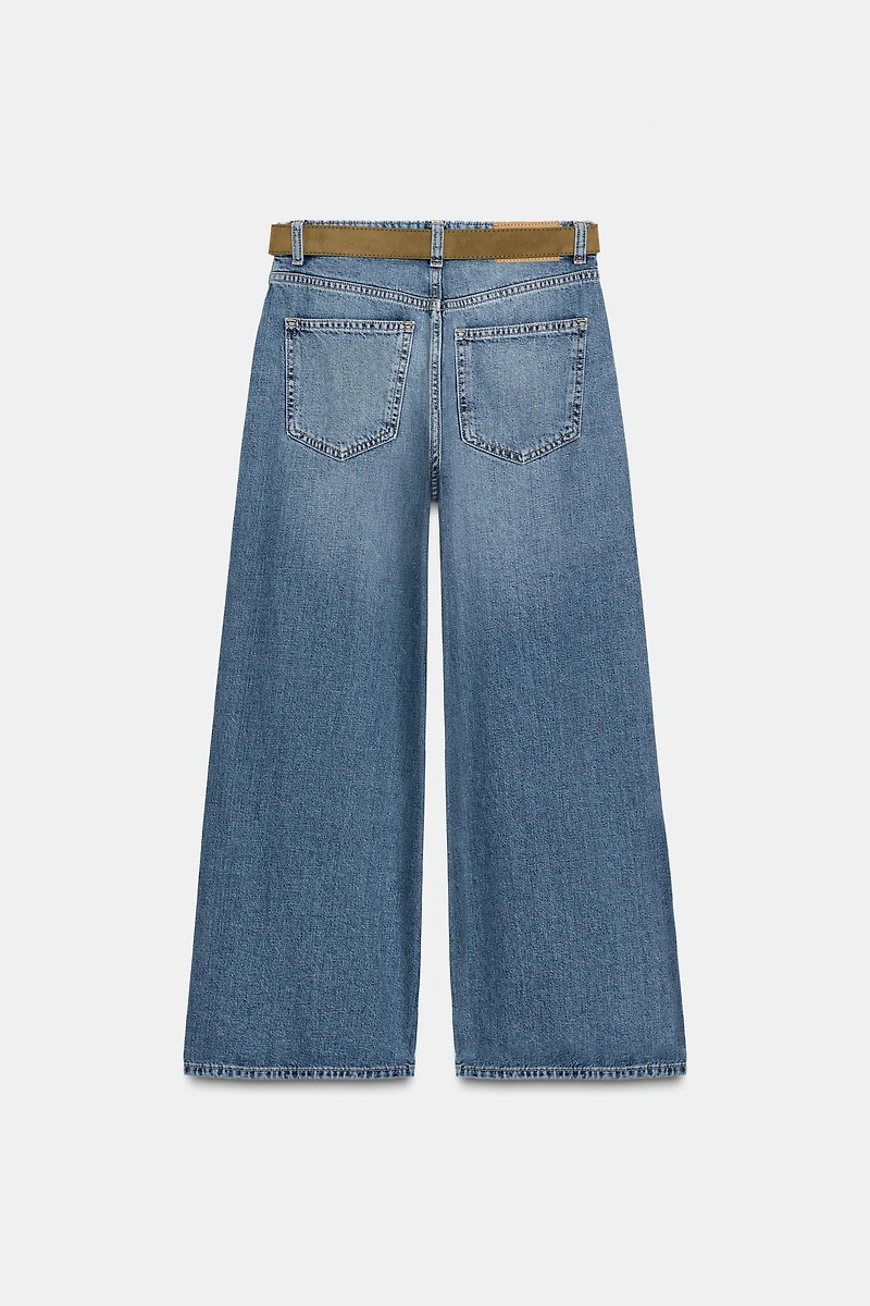 Z.08 WIDE LEG CROPPED HIGH WAIST BELTED JEANS