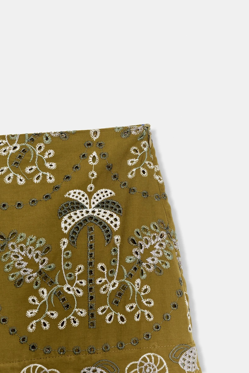 EMBROIDERED EYELET MIDI SKIRT