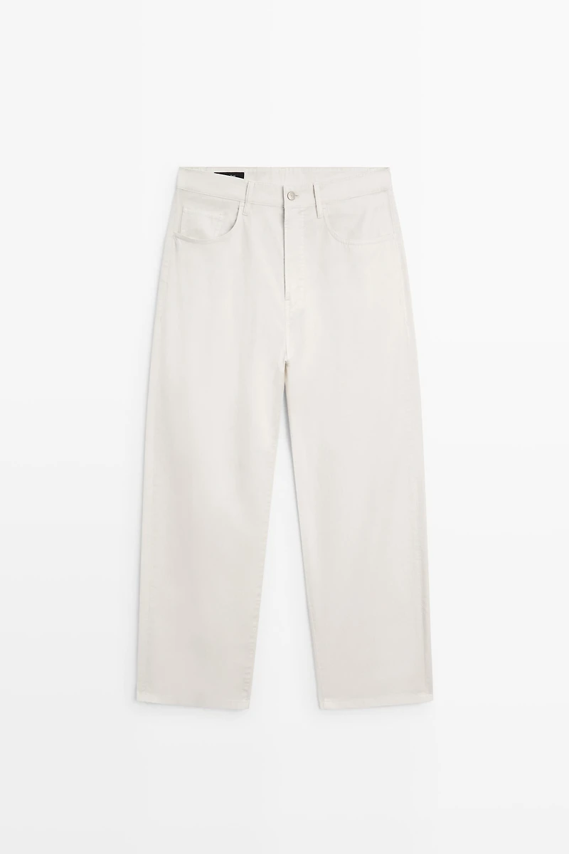 Barrel fit poplin denim-effect pants