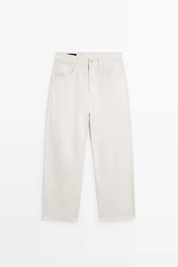Barrel fit poplin denim-effect pants