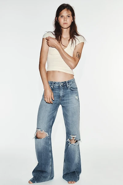 TRF MID-RISE DISTRESSED FLARE JEANS