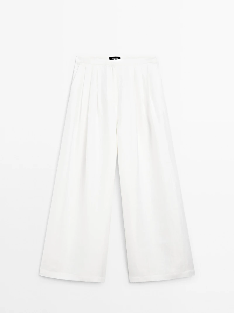Pantalon large volume en lin mélangé