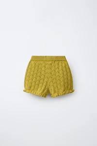 COTTON LINEN EMBROIDERED KNIT SHORTS