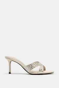 SPARKLY HEELED MULE SANDALS
