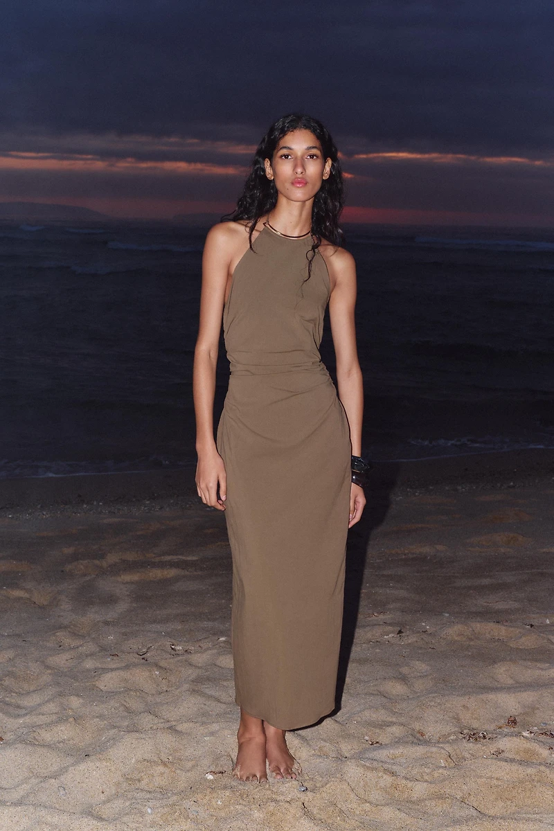 HALTER MIDI DRESS WITH TRIM