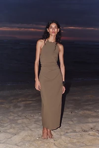 HALTER MIDI DRESS WITH TRIM