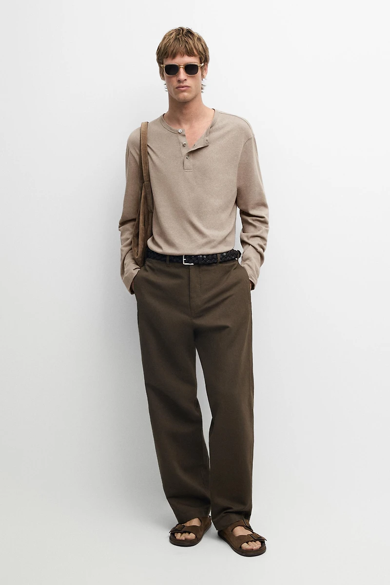 Linen and cotton straight-leg pants