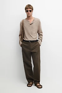 Linen and cotton straight-leg pants