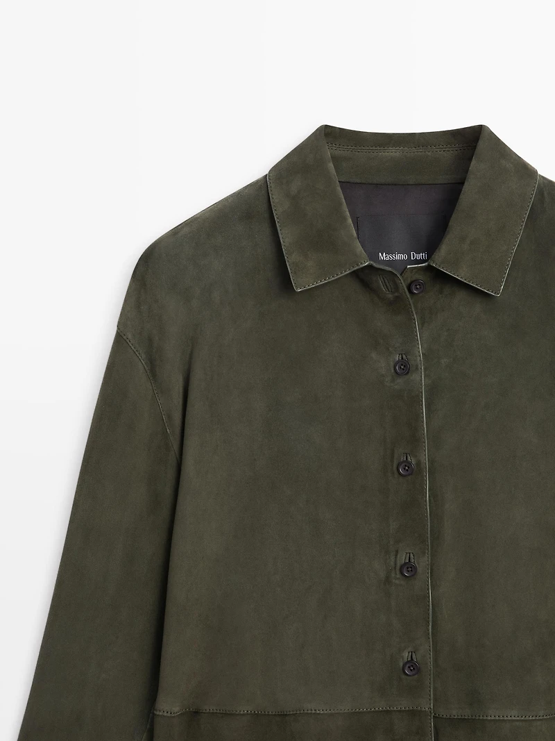 Suede leather shirt with seams
