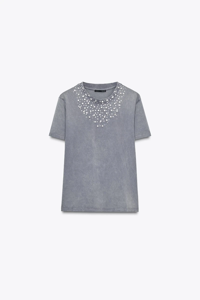 WASHED EFFECT JEWEL T-SHIRT