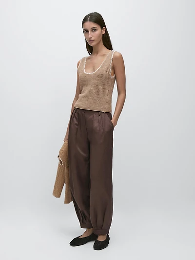 Contrast cotton blend knit top