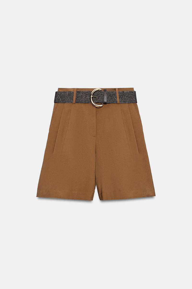 PLEATED BELTED SHORTS