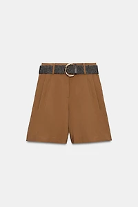 PLEATED BELTED SHORTS