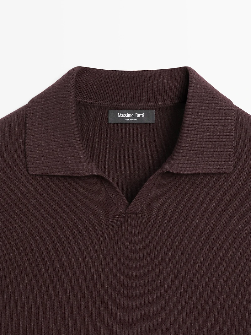 Cotton blend knit polo sweater