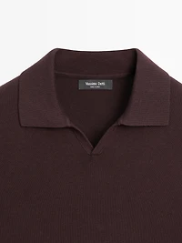 Cotton blend knit polo sweater
