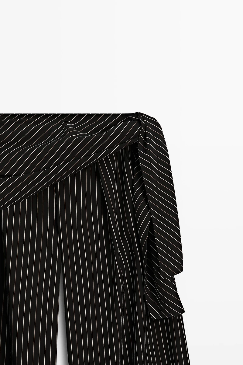 Striped barrel fit pants with scarf detail