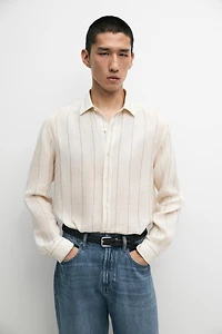 100% linen regular fit striped shirt