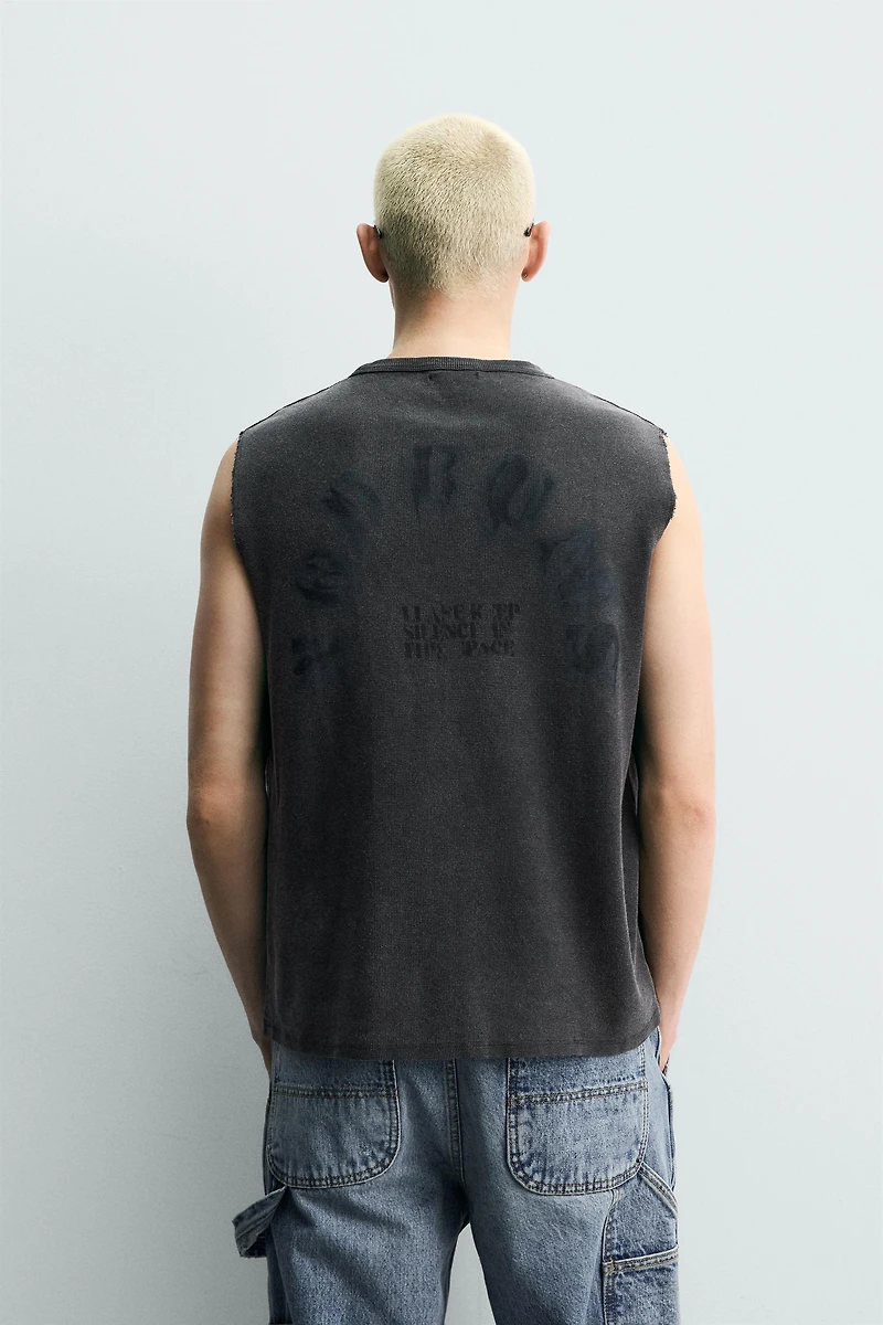 WASHED PRINT KNIT TANK TOP