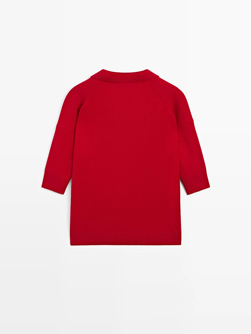 Polo col V en maille de laine mélangée