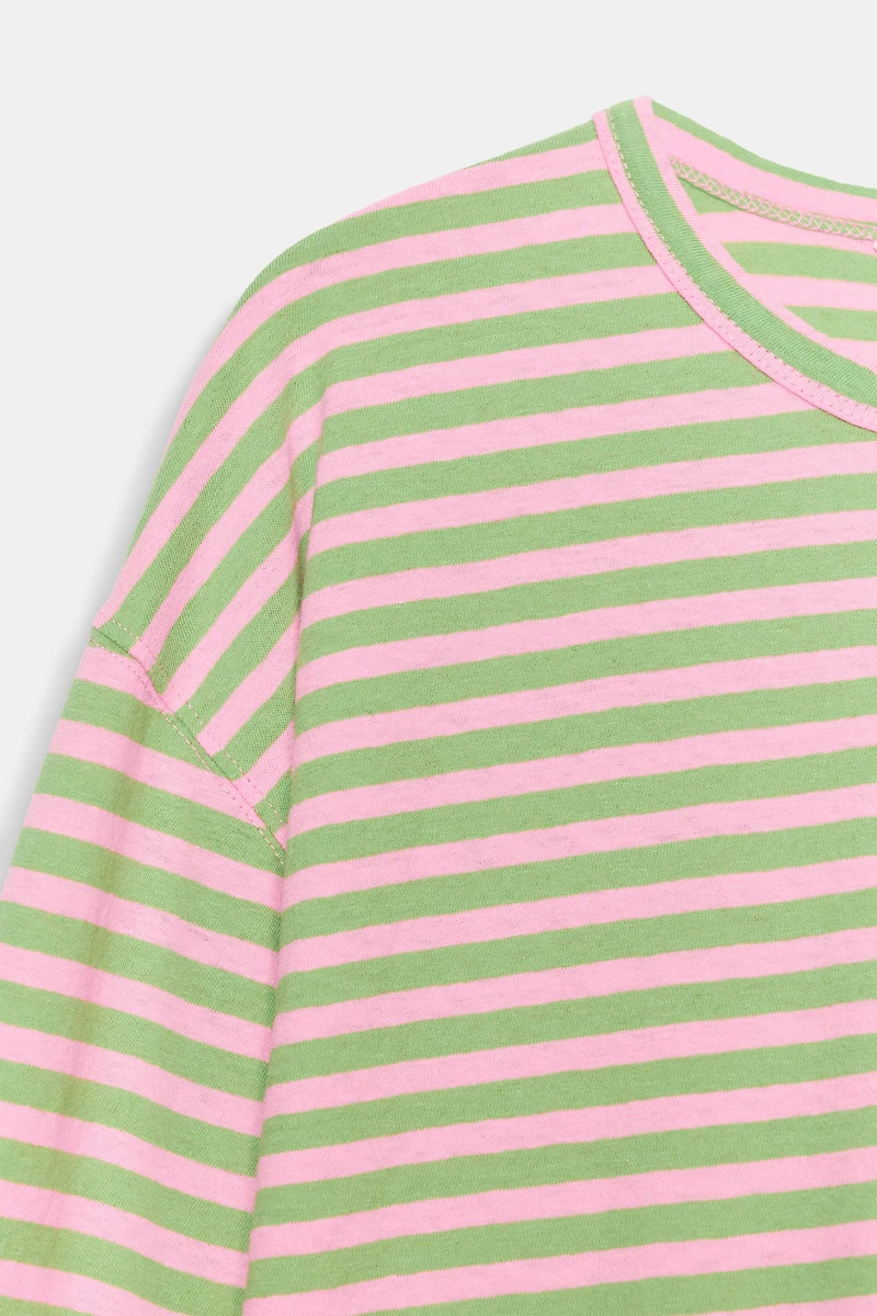 STRIPED COTTON AND LINEN T-SHIRT