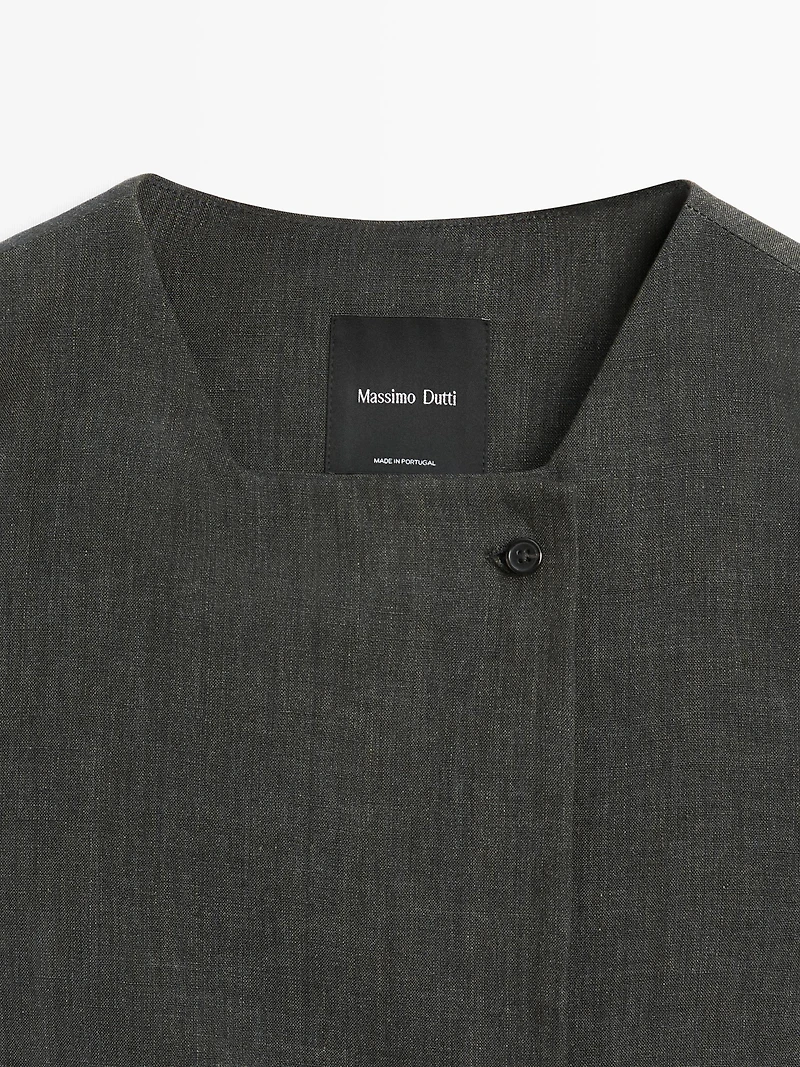Melange linen double-breasted waistcoat with buttons