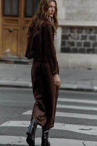 DIE-CUT HEM FAUX SUEDE JACKET