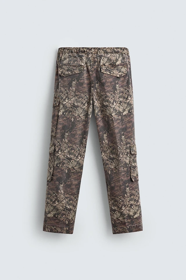 Shop Zara ABSTRACT PRINT POCKET CARGO PANTS at Beverly Center in