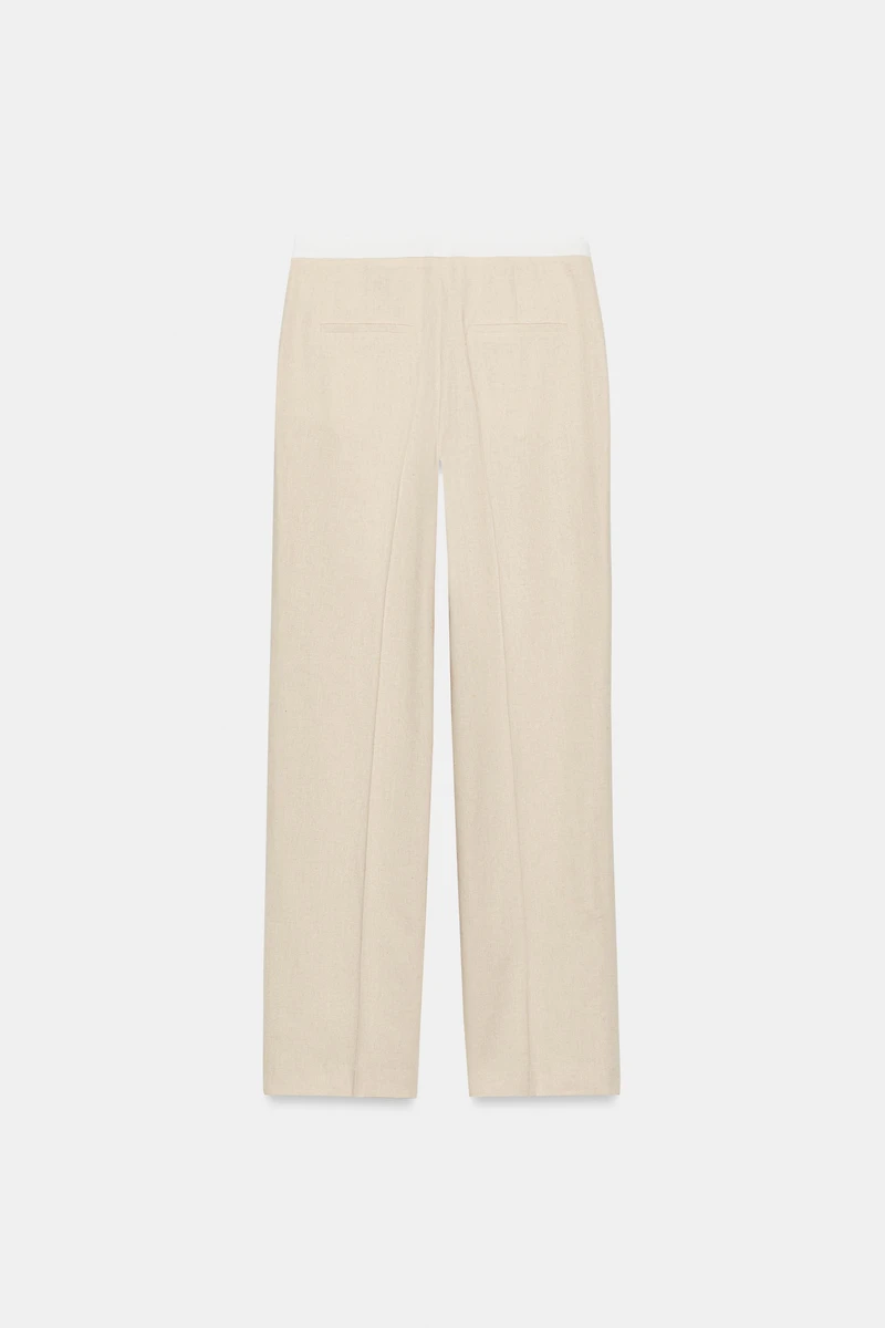 PANTALON DROIT EN LIN À TAILLE CONTRASTÉE