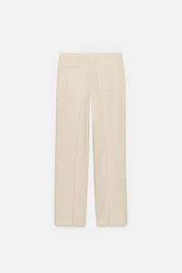 PANTALON DROIT EN LIN À TAILLE CONTRASTÉE