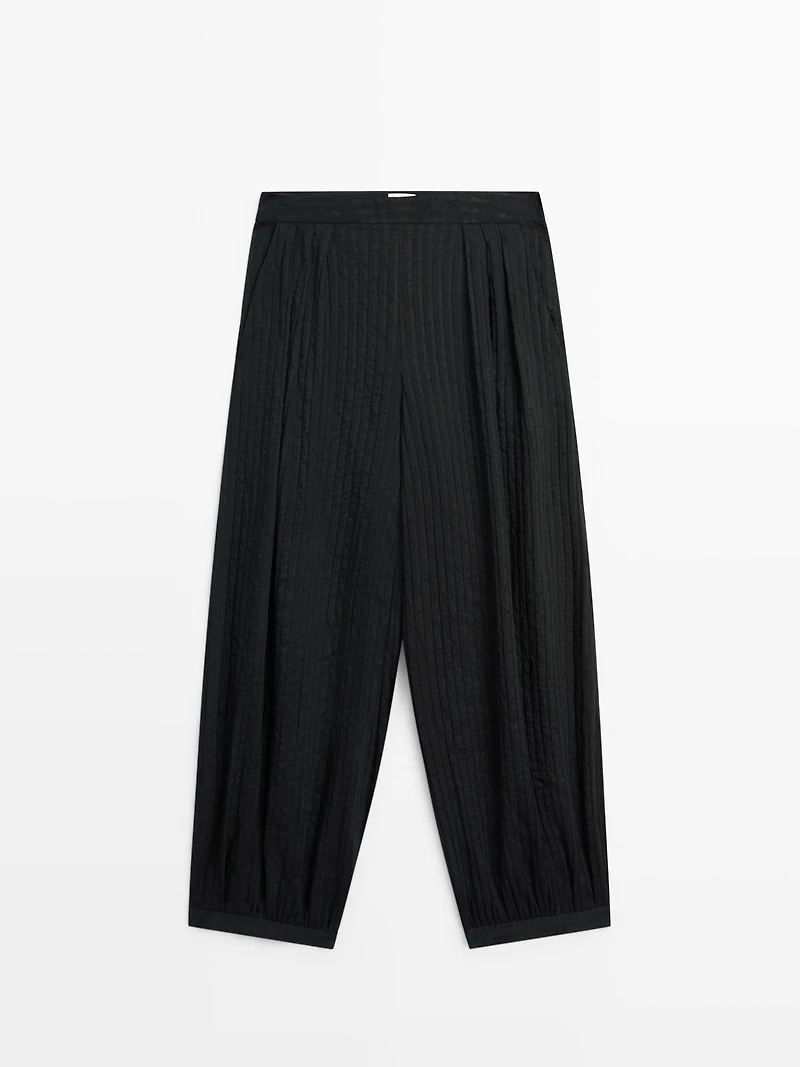Flowing linen-blend drop crotch pants