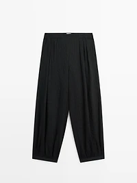 Flowing linen-blend drop crotch pants