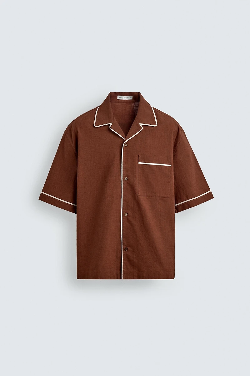 RELAXED FIT SHIRT WITH CONTRAST PIPING