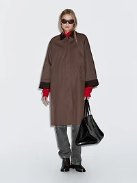 Long waxed parka with corduroy detail