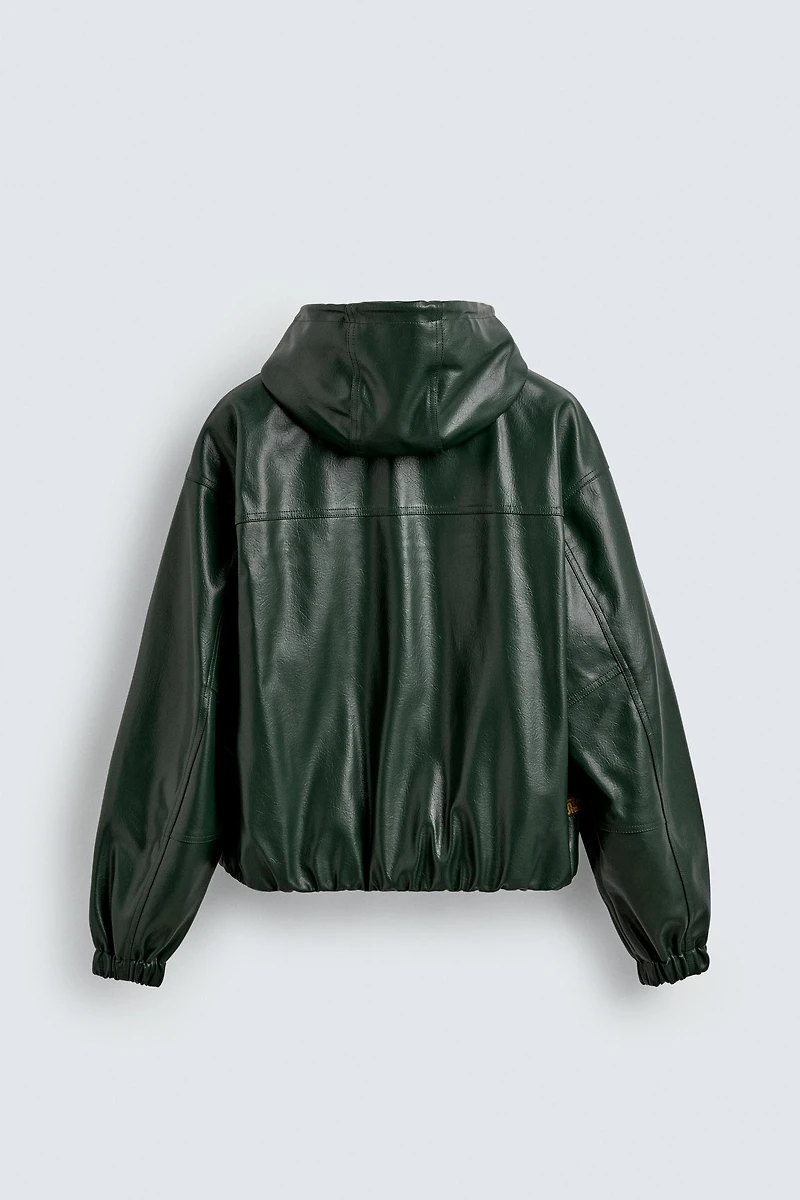 HOODIE FAUX LEATHER JACKET