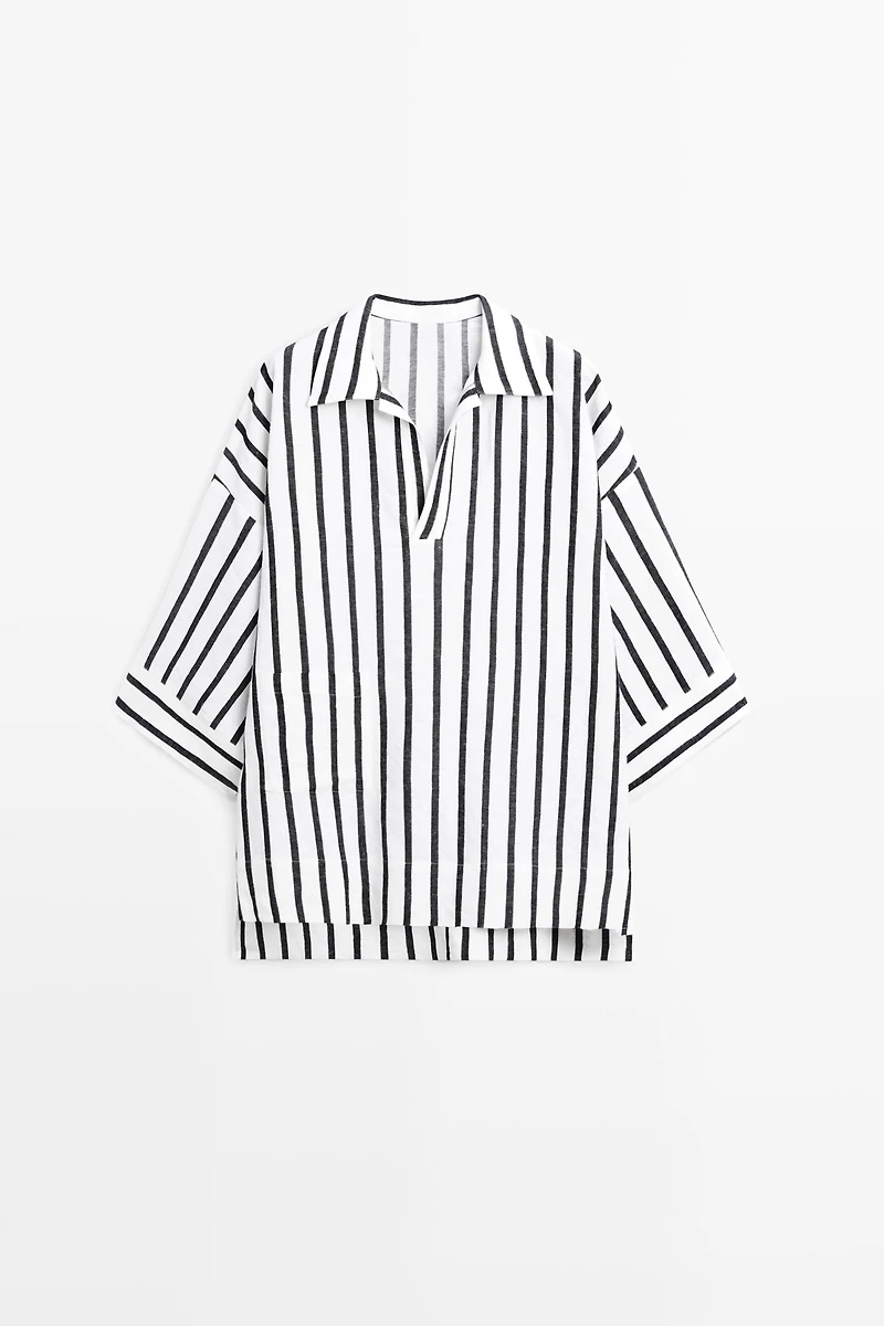 Striped oversize linen blend shirt
