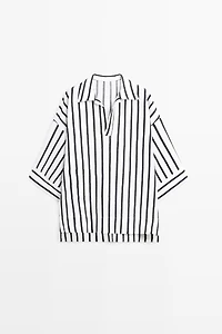 Striped oversize linen blend shirt