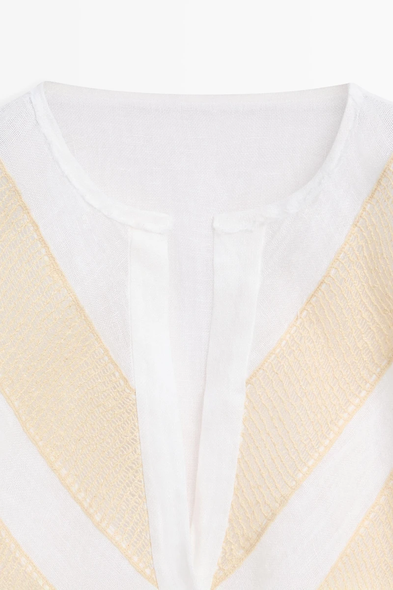 Flowing linen blend shirt with appliqué detail