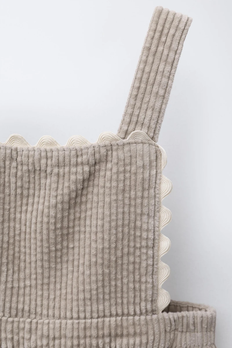 LONG CORDUROY OVERALLS WITH RICKRACK TRIM