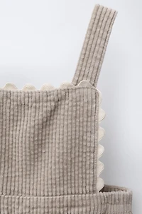 LONG CORDUROY OVERALLS WITH RICKRACK TRIM