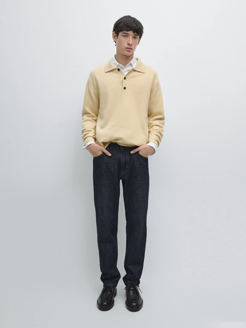 100% wool knit polo sweater