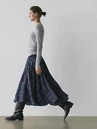 Check print flowing godet skirt