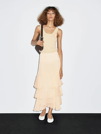 Long ruffled skirt with sash