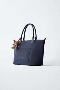 NYLON TOTE BAG WITH TEDDY BEAR CHARM