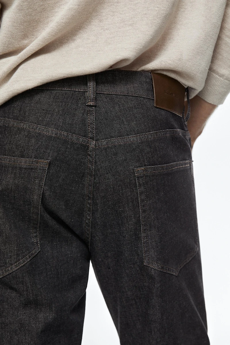 Lightweight tapered fit denim-effect trousers